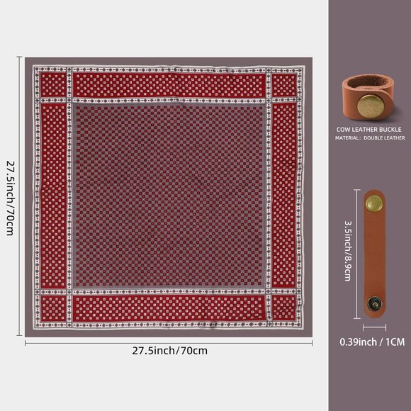 ⚡Men A-Gray Red Necktie 27.5 Inches Cowboy Scarves Pocket Square Silk Bandanas - Picture 3 of 8